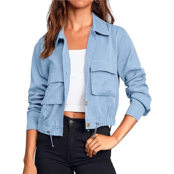 Women's Military Safari Cropped Jackets Button Down Lightweight
